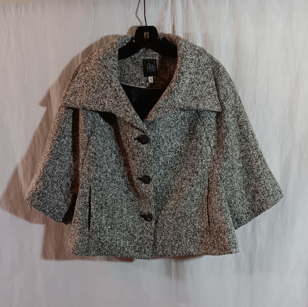 LTD Womens Medium Jacket Gray Wool Blend Retro Coat Capelet